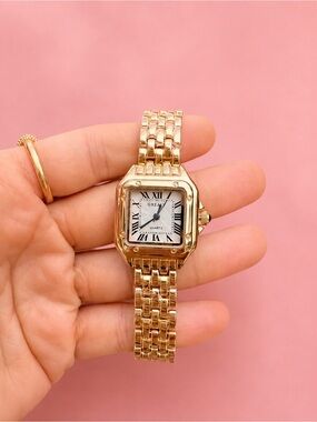 Panthere Classic Rectangle Stainless Steel Gold Watch